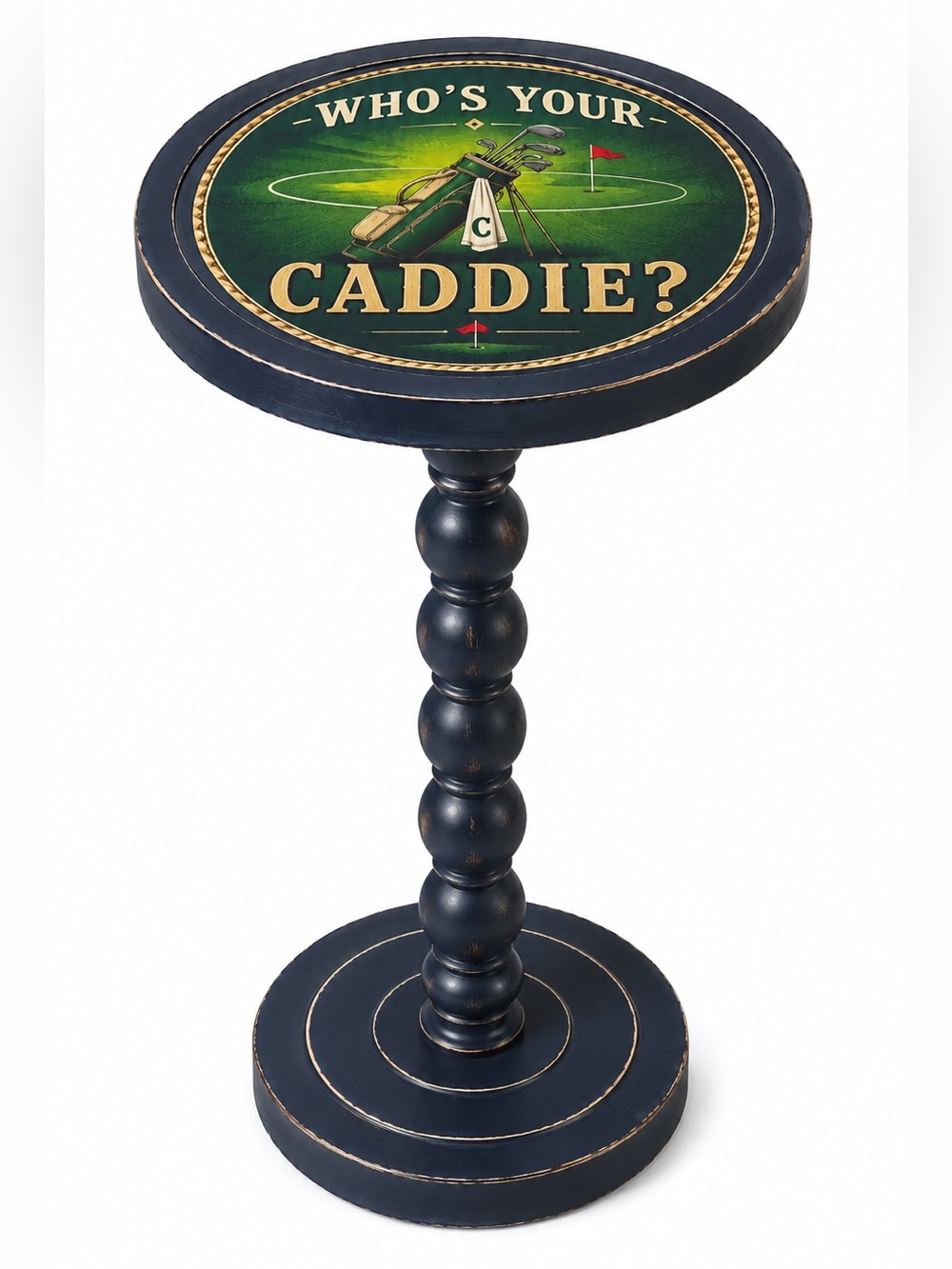 3 Day Sale! Who's Your Caddie Round Golf Drink Table Table, Modern Whiskey Stand